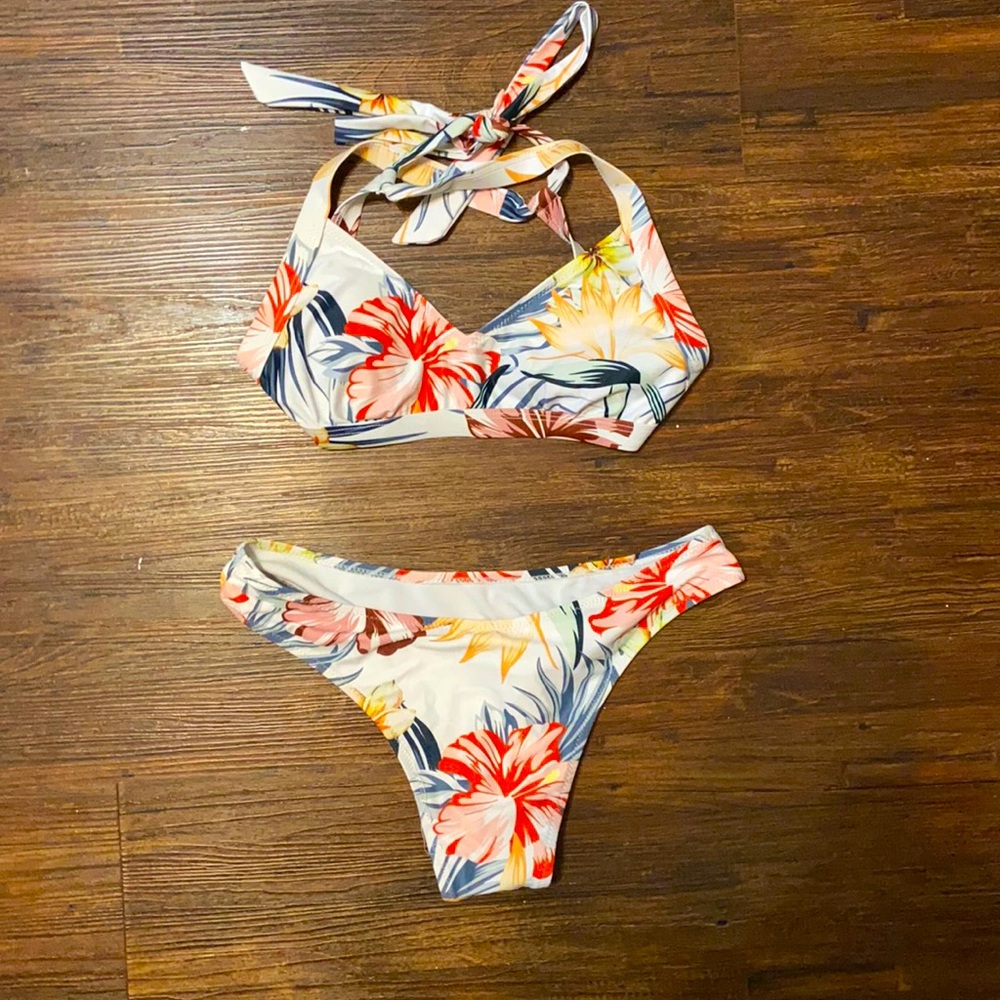 white floral bikini, size small, from shein